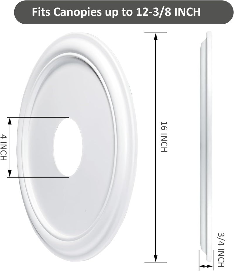 ELFCAB Molded Nylon Ceiling Medallion for Light Fixtures and Ceiling Fans White 16"OD x 4"ID x 3/4"P (Fits Canopies up to 12-3/8") - Image 5